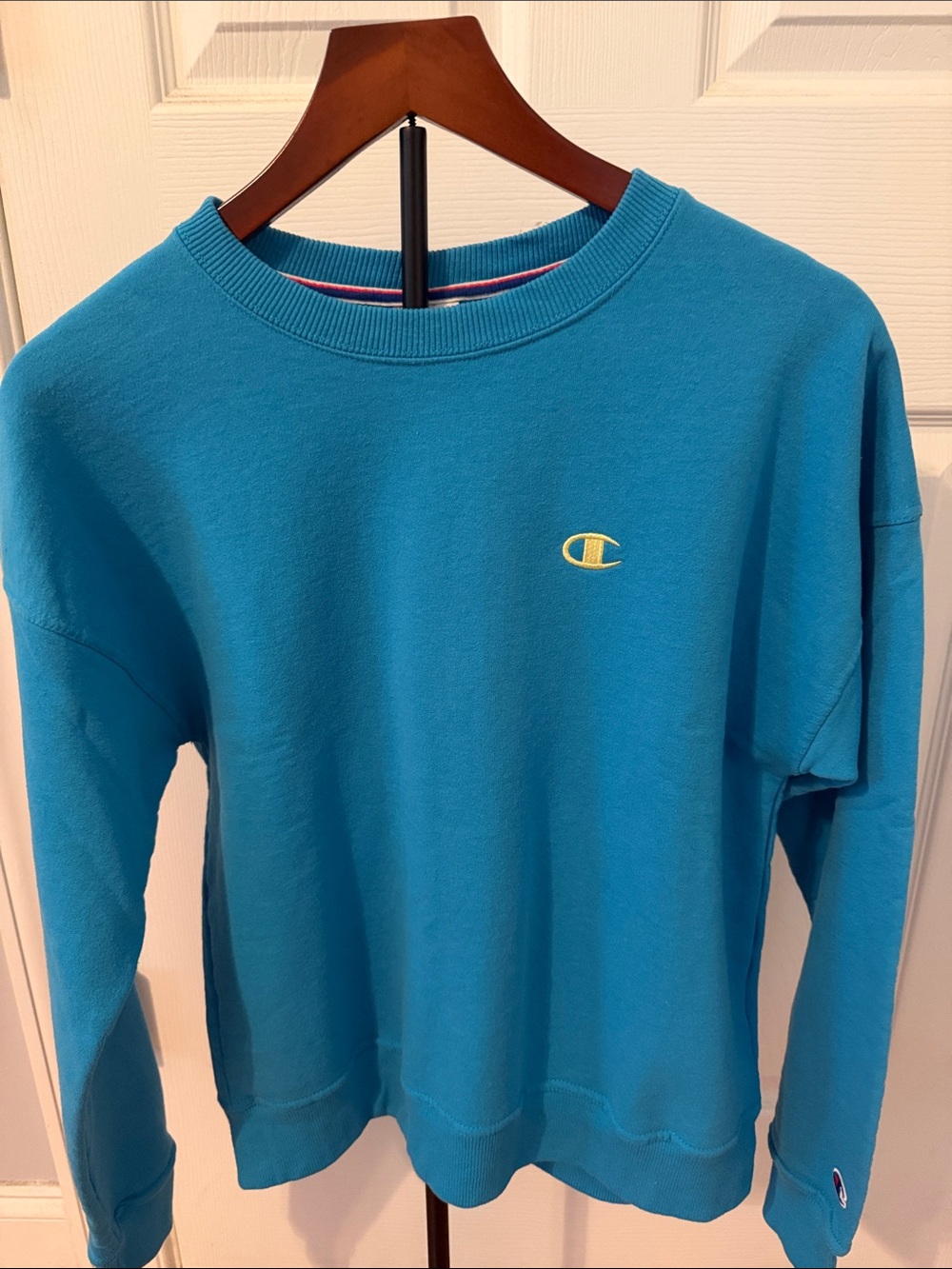Champion Teal Crewneck Sweatshirt with Yellow Logo